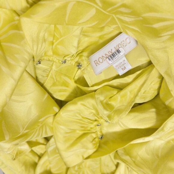 Ronny Kobo Kiara Silk Jacquard Dress M Slit Neon Asymmetric Long Sleeve - Picture 3 of 10